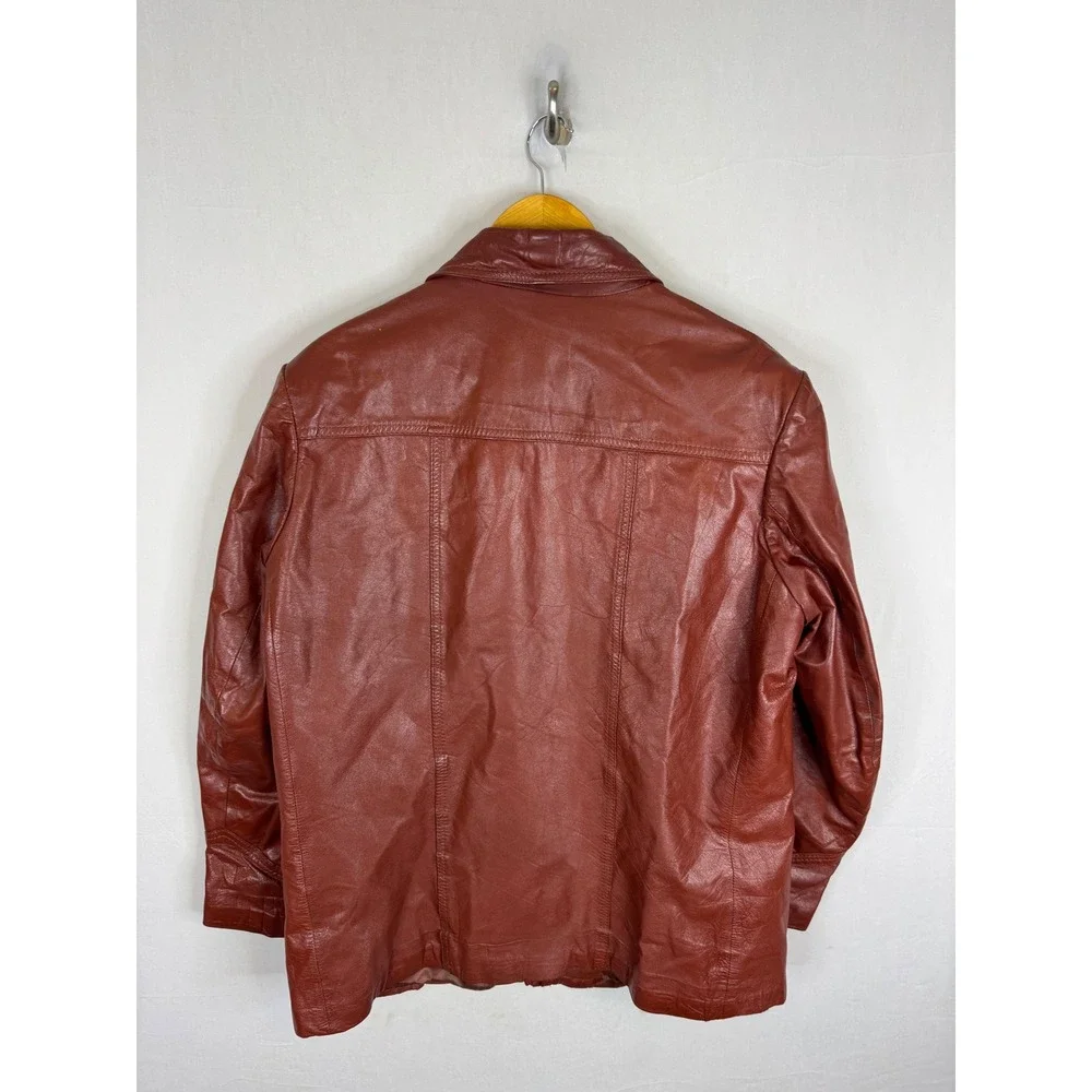 Vintage 70s HBC Baymark  Brown Leather Jacket Pointed Collar 70s Men 44